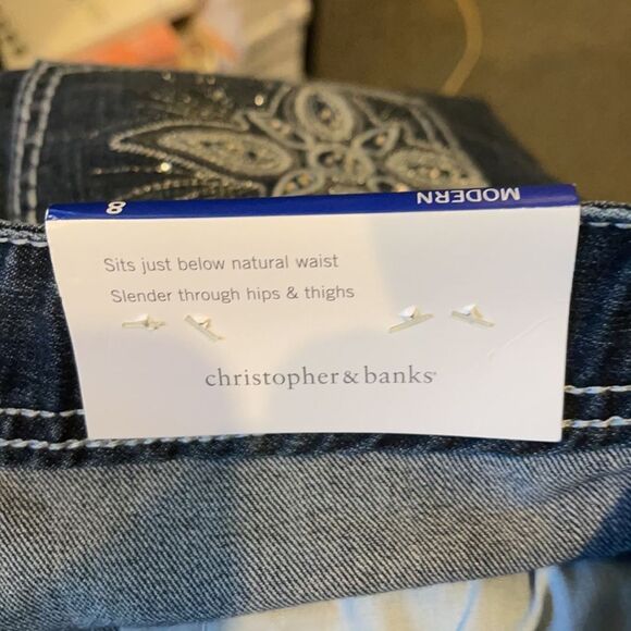 Christopher & Banks Tapered Leg Jeans Sequins 8 - Picture 14 of 16